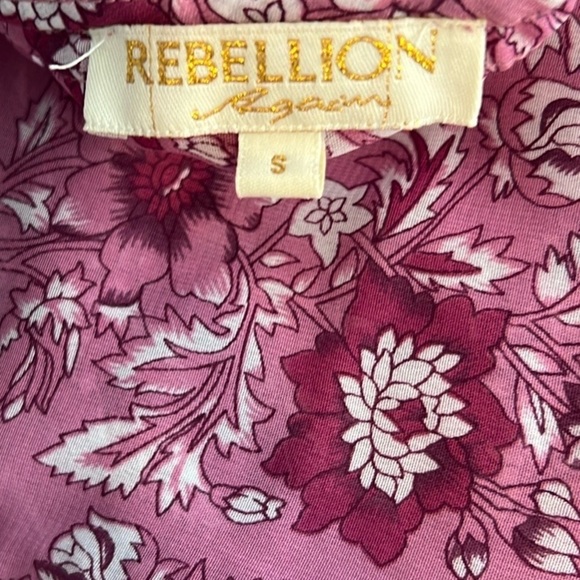Rebellion Again,Floral Blouse Oversized Boho,Tie-Close Pink Top, Size Small - Picture 3 of 9
